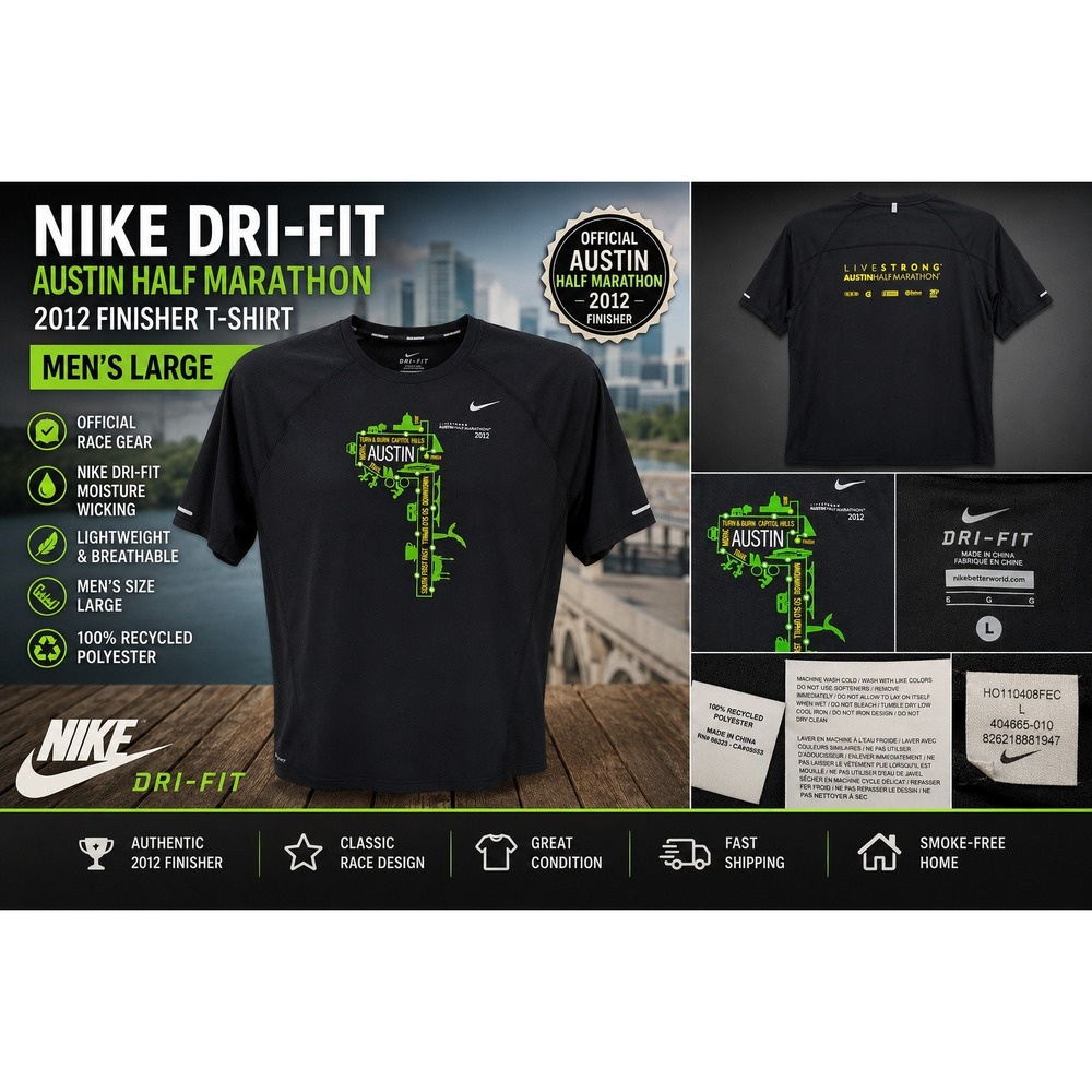 Nike Dri-FIT Livestrong Austin Half Marathon 2012 Running Shirt Mens L Black